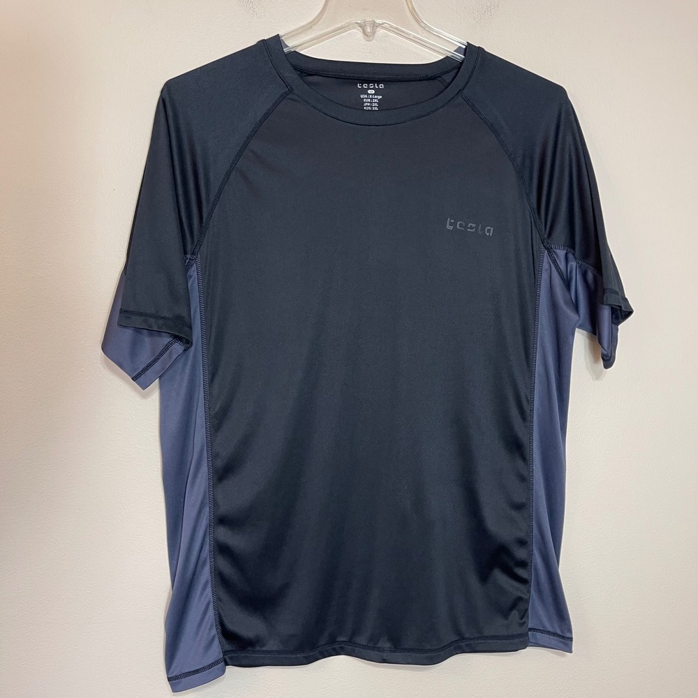 Tesla Mens Performance T-Shirt XL Black Gray‎ Short Sleeve Activewear Gym Top